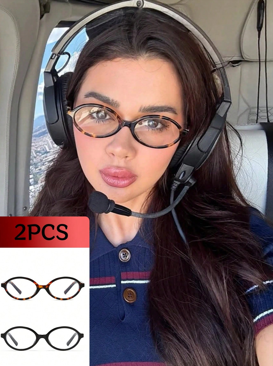 Street Fashion Vintage - 2 Pairs Vintage Small Oval Glasses