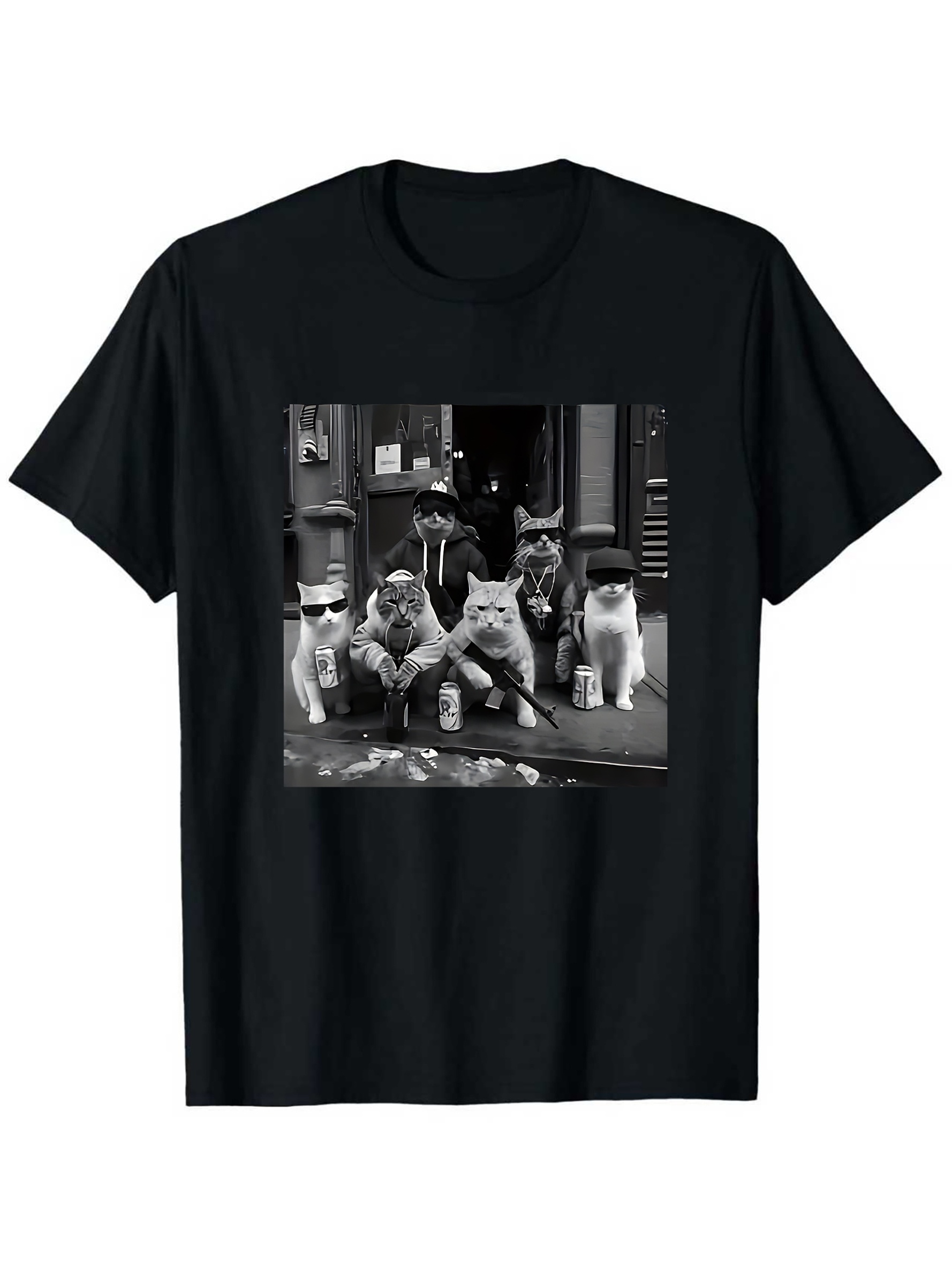Graphic Hoodie Streetwear - Graphic T-Shirt Featuring Humorous Gangster Cats
