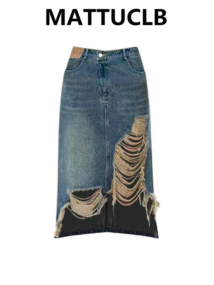 Women 2000s Midi Skirt Ripped  – обзор и цена Street Fashion Denim