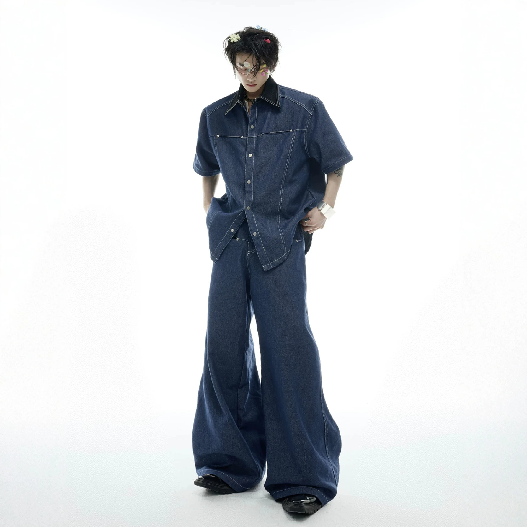 Summer Men's Denim Matching Se – обзор и цена Street Fashion Denim
