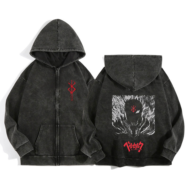 Anime Berserk Wash Zip Up Hood – обзор и цена Graphic Hoodie Streetwear