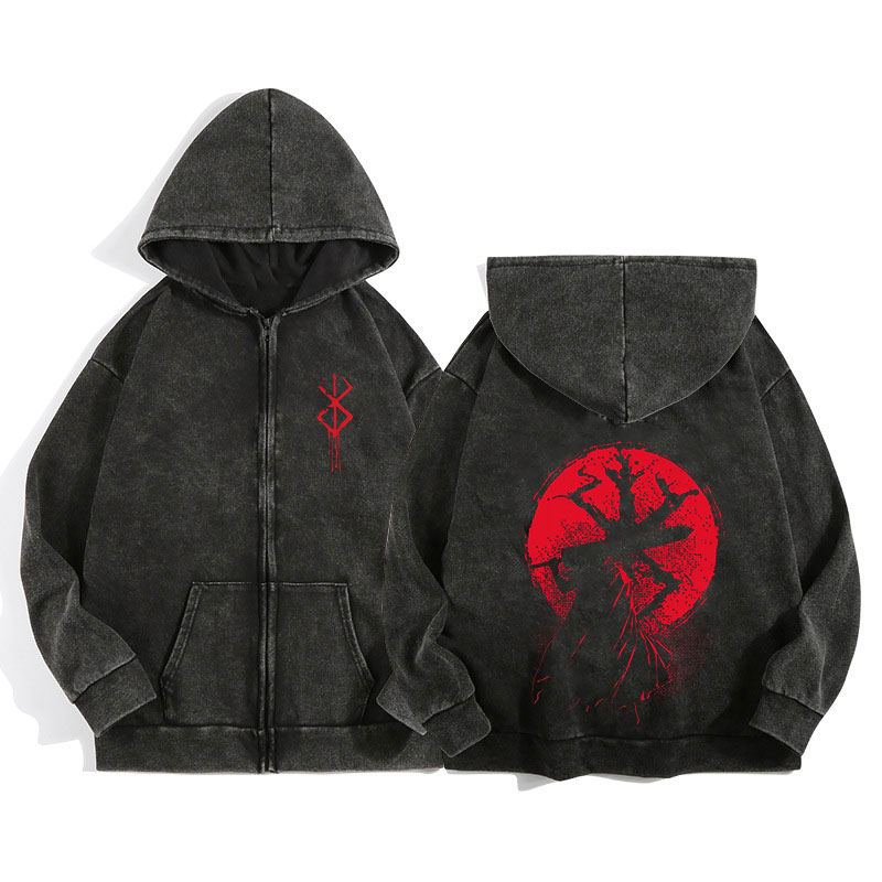 Anime Berserk Wash Zip Up Hood – обзор и цена Graphic Hoodie Streetwear