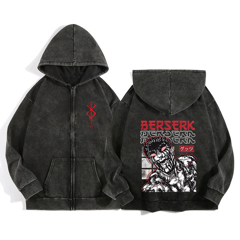 Anime Berserk Wash Zip Up Hood – обзор и цена Graphic Hoodie Streetwear